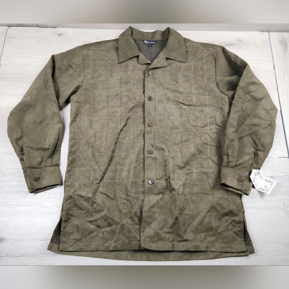 Mom Dad And Me Shirt Mens Medium Dark Green Long Sleeve Button Up Suede Vtg Nwt